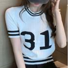 Short-sleeve Numbering Ribbed Knit Top
