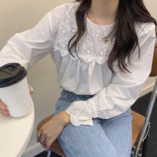 Pointelle Panel Blouse White - One Size
