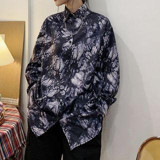 Long-sleeve Tie-dye Blouse As Figure - One Size