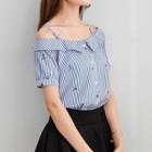 Short-sleeve Off-shoulder Striped Blouse