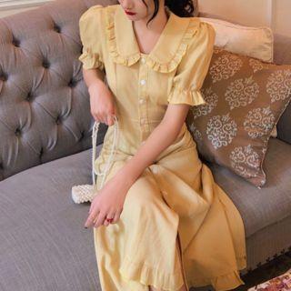 Puff-sleeve Ruffled Trim Dress