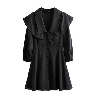 3/4-sleeve Collar Mini A-line Dress