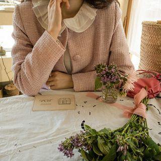 Collarless Dual-pocket Tweed Jacket