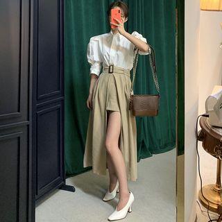 Puff-sleeve Blouse / High Waist Skort