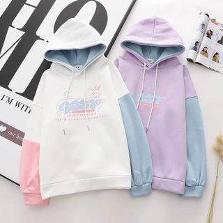 Color Block Cartoon Rabbit Print Hoodie