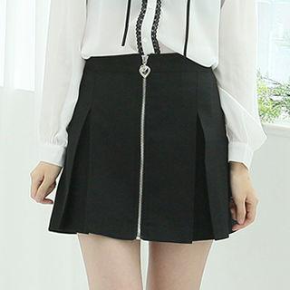 Zip-up Pleat Miniskirt