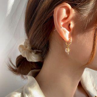 Cross 925 Sterling Silver Faux Pearl Drop Earring 1 Pair - White Faux Pearl - Gold - One Size