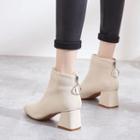 Faux Leather Back-zip Block Heel Ankle Boots