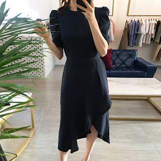 Short-sleeve Asymmetrical Hem A-line Dress