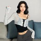 Set: Crop Camisole Top + Jacket Gray - One Size