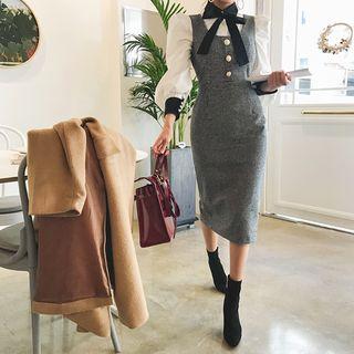 Sleeveless Wool Blend Midi Sheath Dress