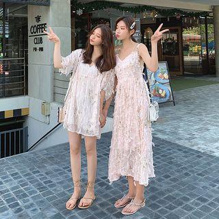 Spaghetti Strap Maxi Open-back Sundress / Short-sleeve Mini Sundress