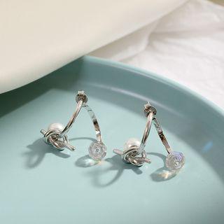 Sterling Silver Rhinestone Drop Earrings  - Earring