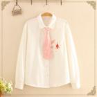 Cherry Blossom Embroidered Long-sleeve Shirt With Tie