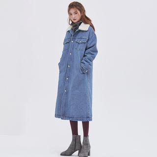 Boucl -knit Denim Long Coat