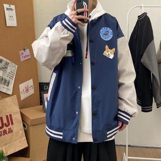 Two-tone Printed Baseball Jacket