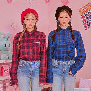 Strawberry Milk Lettering Plaid Shirt