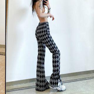 High-waist Argyle Slit Wide-leg Pants