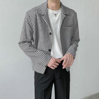 Long-sleeve Houndstooth Cropped Jacket