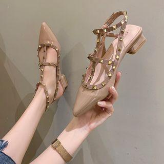 Block Heel Pointed Studded Slingback Sandals