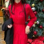 Mock Neck Long-sleeve Midi Dress Red - One Size