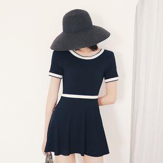 Short-sleeve Knit Swim Dress