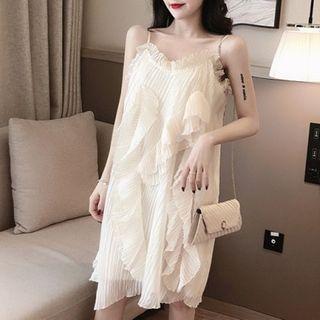 Spaghetti Strap Frill Trim Dress Almond - One Size