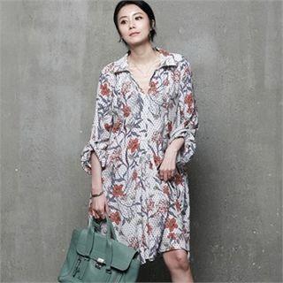 Tab-sleeve Floral Pattern Dress