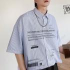 Lettering Striped Elbow-sleeve Shirt