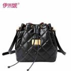 Genuine Leather Quilted Bucket Bag