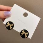 Bow Glaze Alloy Earring A028 - 1 Pair - 925 Silver - Gold & Black - One Size