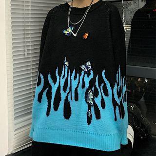 Butterfly Embroidered Sweater As Shown In Figure - One Size