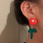 Flower Acrylic Dangle Earring 1 Pair - Silver Stud - Red & Green - One Size