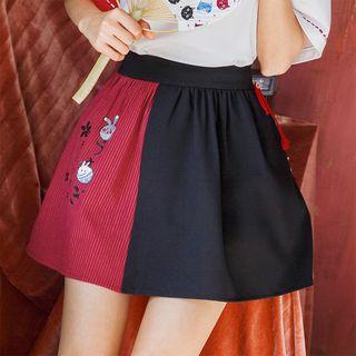 Rabbit Print Color-block A-line Skirt