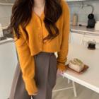 Long-sleeve Plain Knit Cardigan Tangerine - One Size