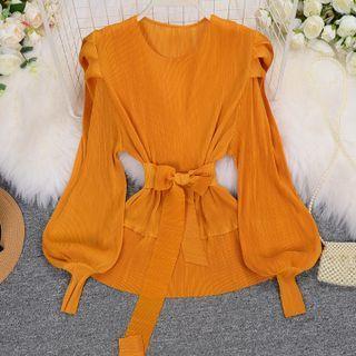 Balloon-sleeve Tie-waist Top