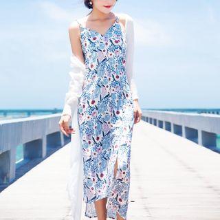 Floral Print Slit Asymmetric Midi Sundress