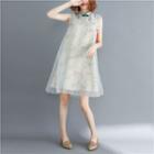 Sleeveless Floral Print Qipao Mini Dress