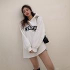 Letter-printed Fleece-lined Boxy Hoodie