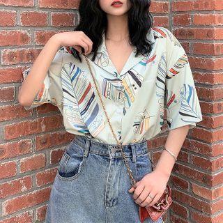 Leaf Print Short-sleeve Shirt Green - One Size