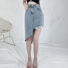 Frayed Denim Asymmetrical Skirt
