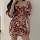 Off-shoulder Floral Print Mini Sheath Dress Multicolor - One Size