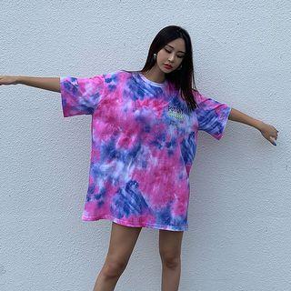 Letter Print Tie Dyed T-shirt