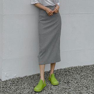 Checked Long Pencil Skirt