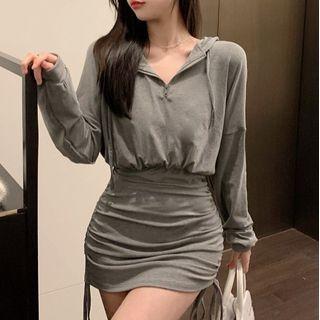 Halter-zip Mini Sheath Hoodie Dress