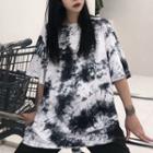 Elbow-sleeve Tie Dye T-shirt As Shown In Figure - One Size