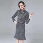 Set: Tweed Cropped Button-up Jacket + Mermaid Pencil Skirt