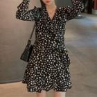 Long-sleeve Dot Print Mini Dress