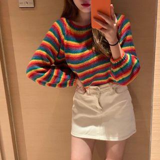 Striped Cropped Sweater Rainbow - One Size