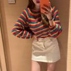 Striped Cropped Sweater Rainbow - One Size